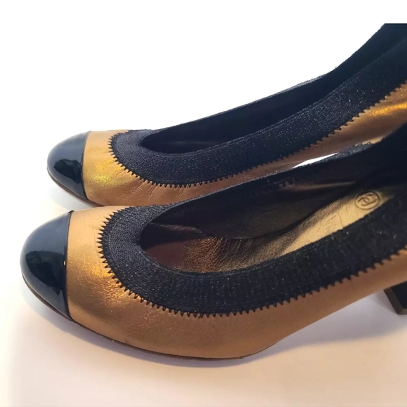 Authentic Chanel Designer Gold Black Womens Stretch Pump Heels EUR 36 US… - Picture 4 of 11